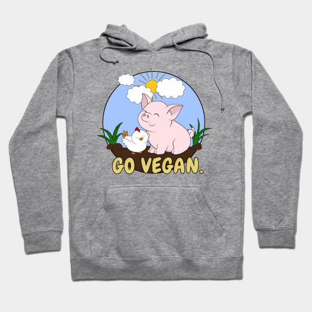 Go Vegan Cute Pig And Chicken Hoodie by valentinahramov